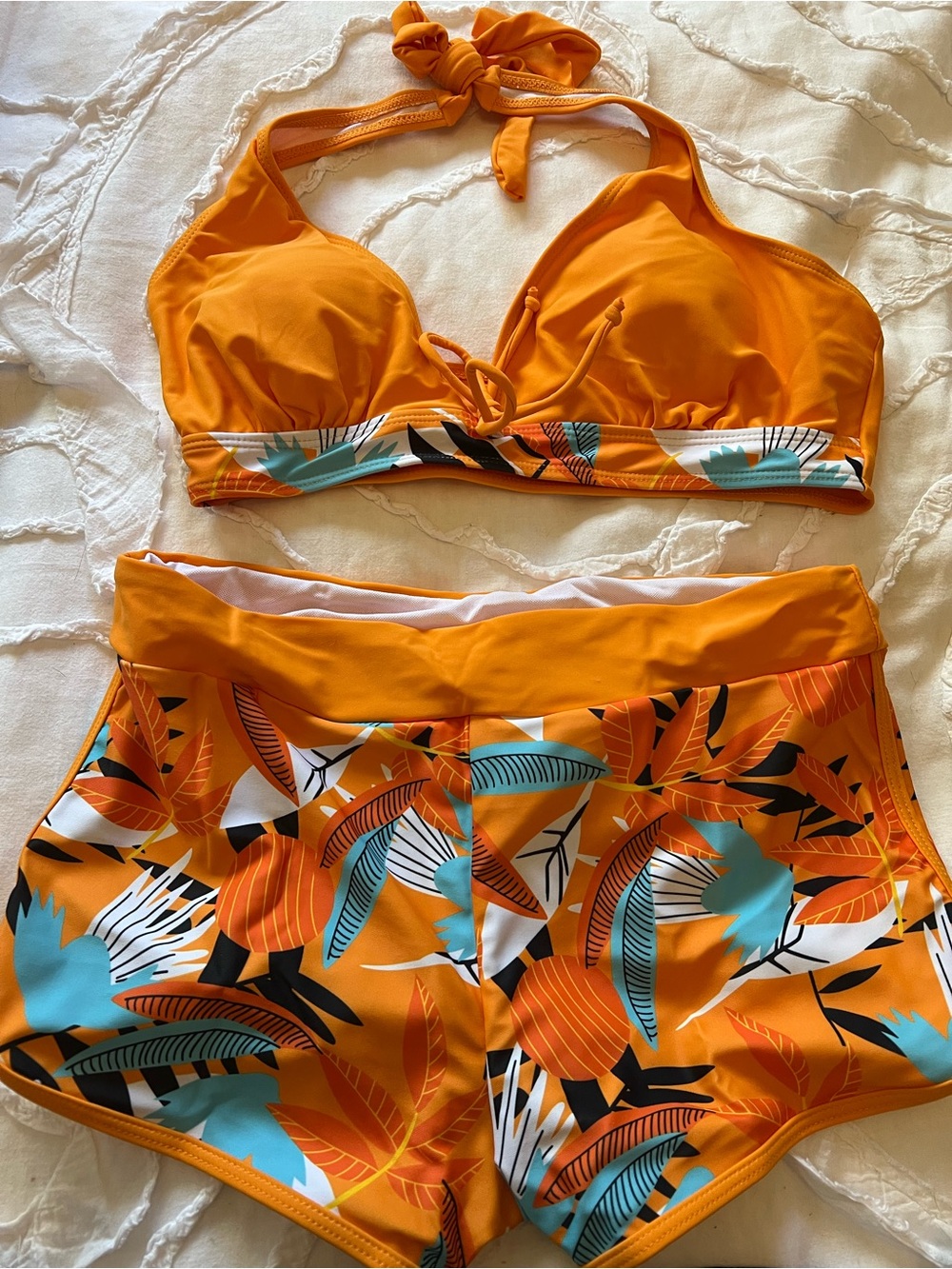 Orange Tropical Two-Piece Swim Set